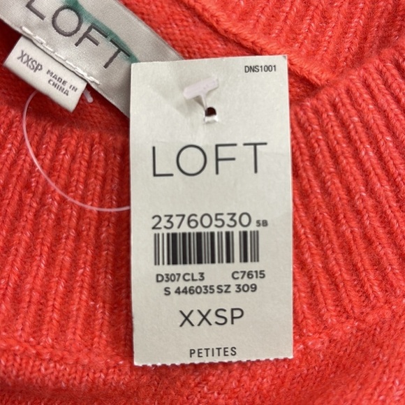 LOFT NWT Orange Melon Wool Blend Crew Neck Short Sleeve Sweater Size XXSP - Picture 7 of 9